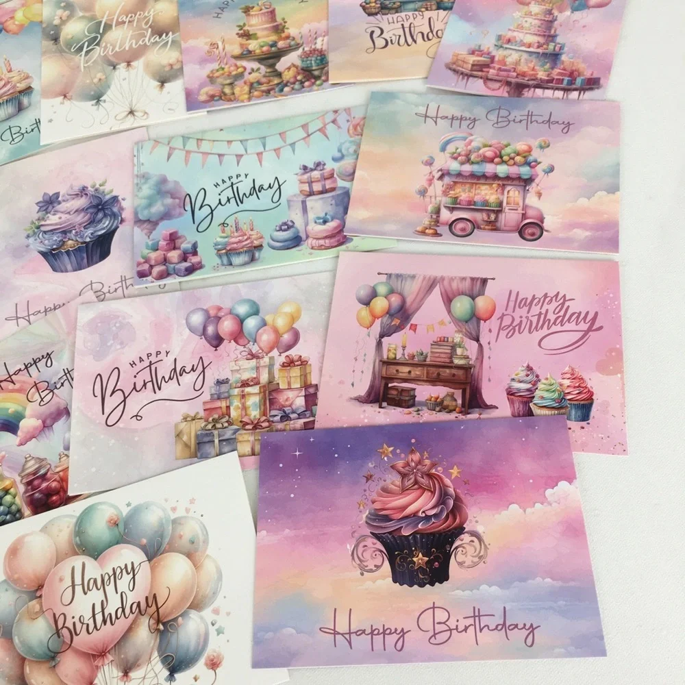 Assortment of 20 Cupcake Birthday Cards Pastel Pink Purple With Envelopes NEW